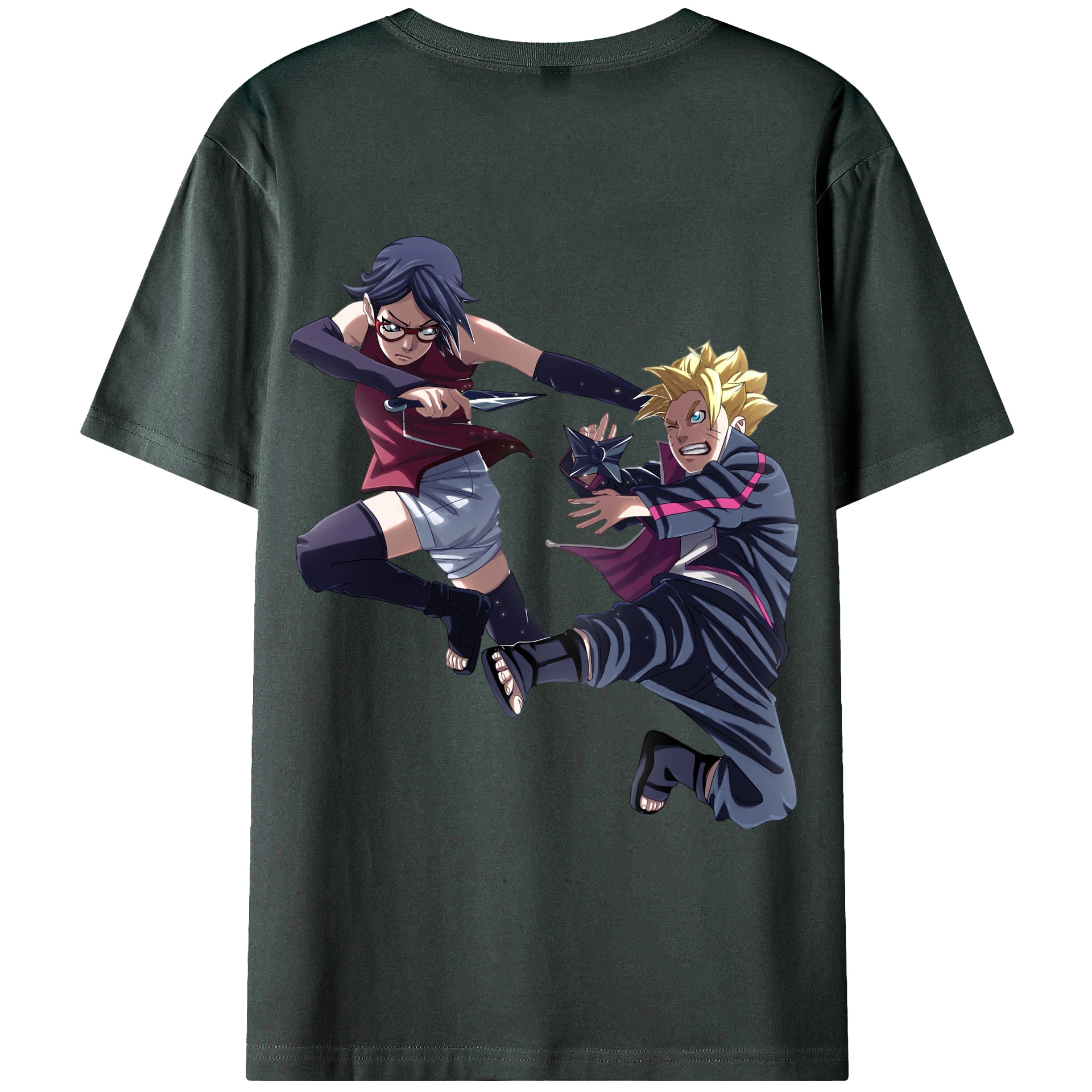 （画像用） NARUTO -ナルト- うちは サラダ Uchiha Sarada 綿100％ メンズ半袖Tシャツ（バックプリント） 通気性
